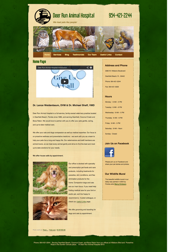 Image of Deer Run Animal Hospital home page.