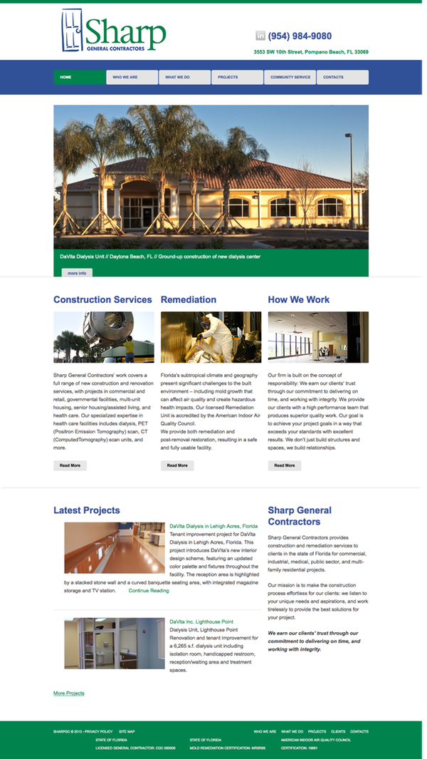 Sharp General Contractors - a screenshot of their home page